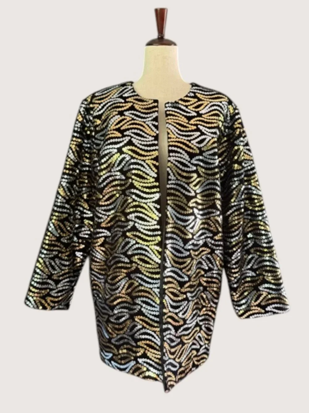 Rothschild For Lilli Ann Night Life Silver Gold Sequin Black Velvet Jacket SZ 10 - Picture 2 of 13